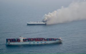 The burning cargo ship
