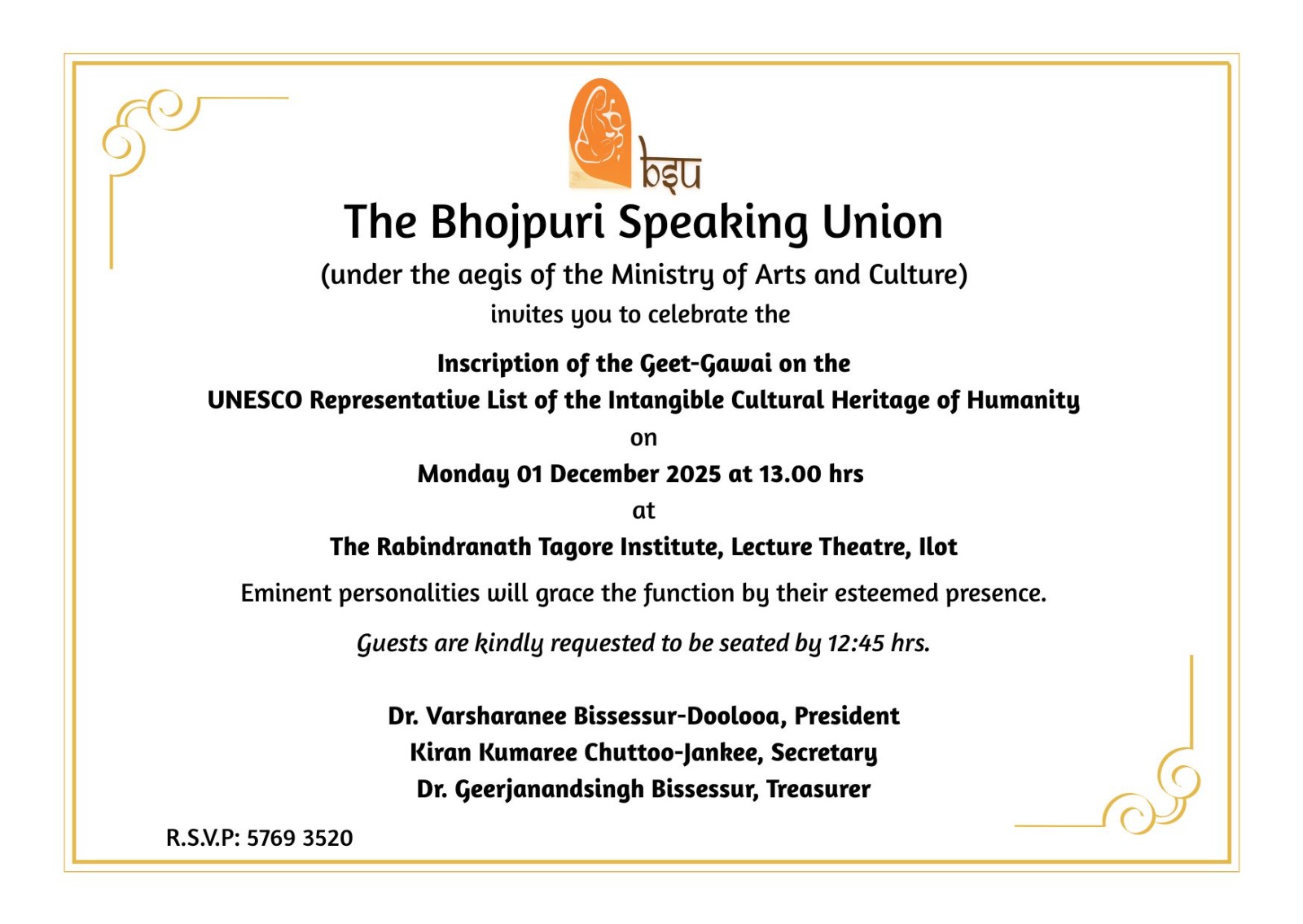 Geet-Gawai UNESCO inscription. Bhojpuri Speaking Union