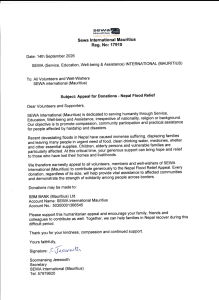 SEWA International Mauritius Appeals for Support for Nepal Flood Relief